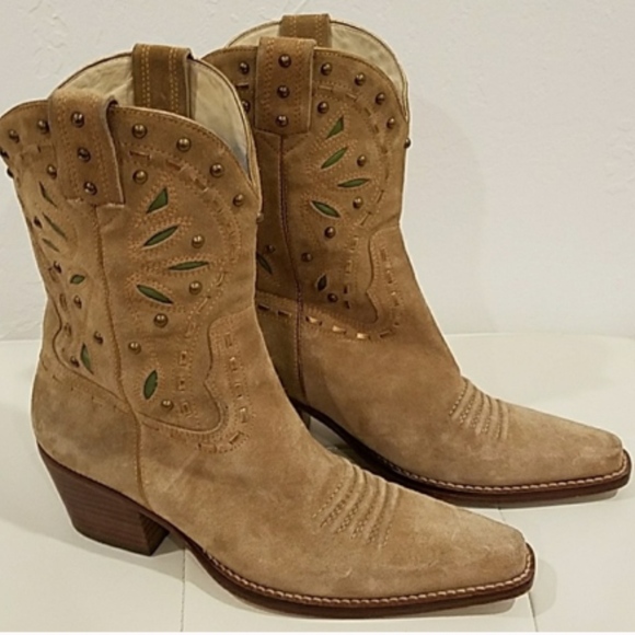 Cole Haan Shoes - Cole Haan Suede Studded Cowgirl Boot Brown 7